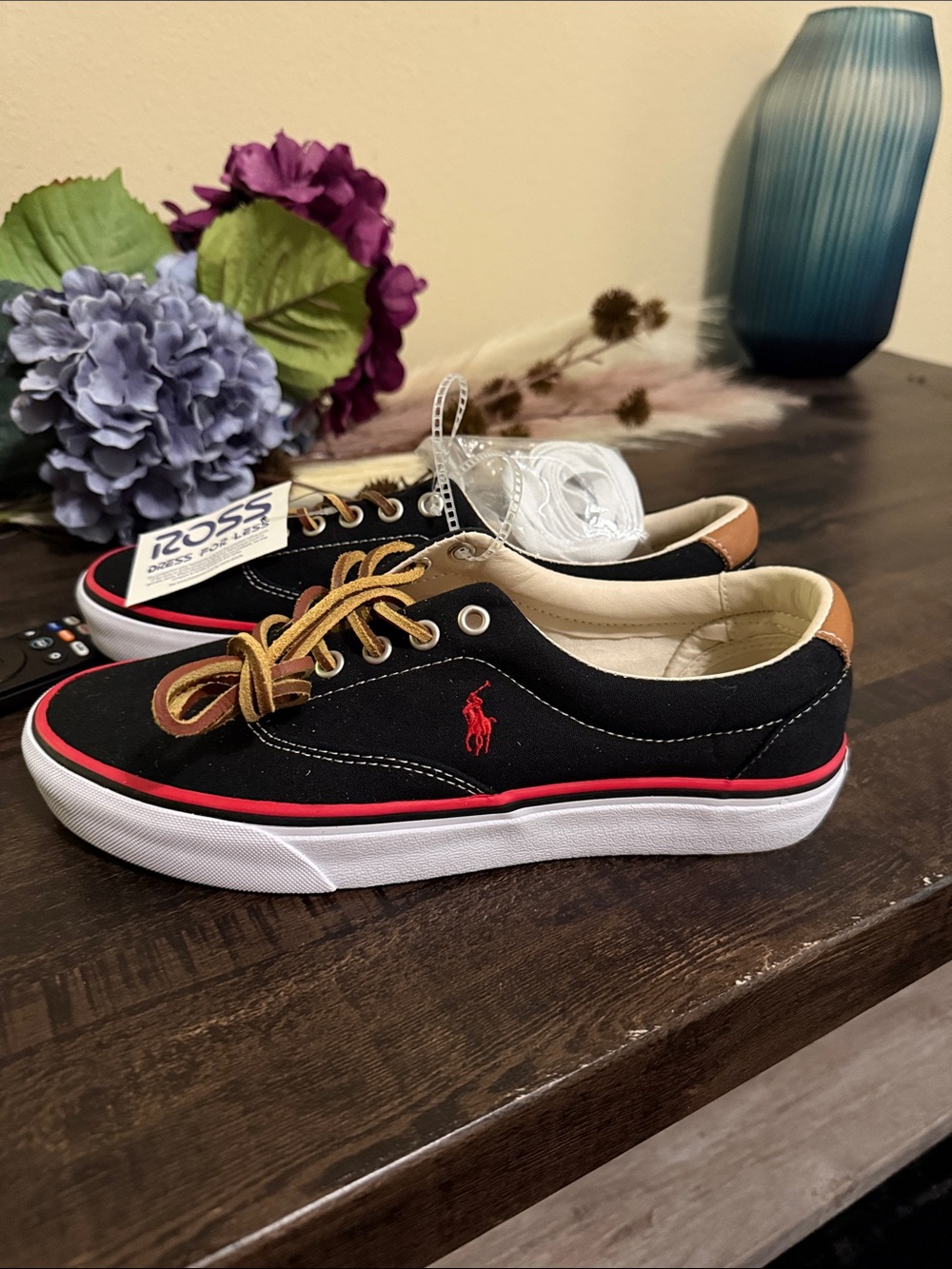 Polo by Ralph Lauren Black Canvas Low-Top Sneakers with Red Polo